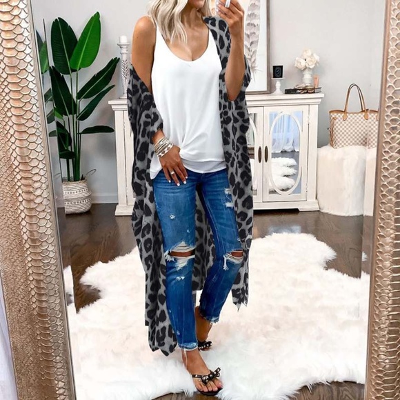 Ibiza Grey Leopard Kimono Pink Sequins Tiger - Picture 3 of 3